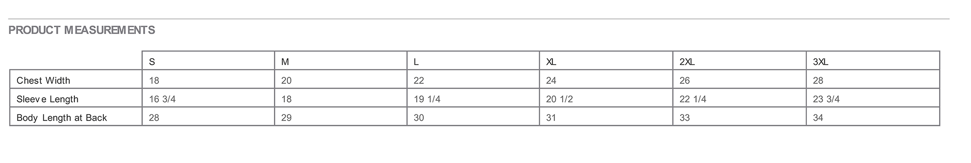 size chart